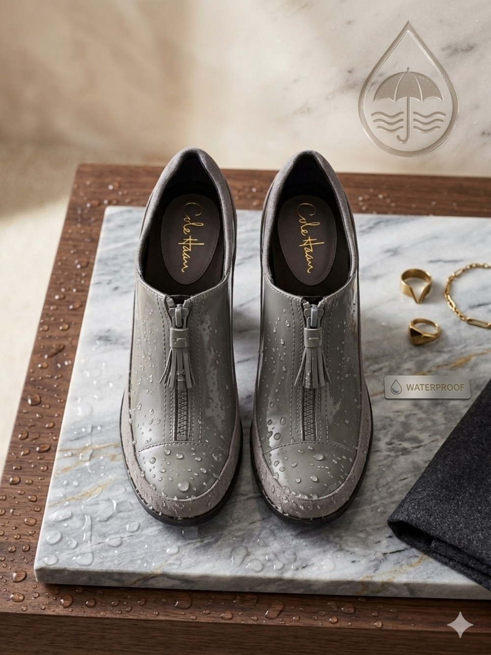 Cole Haan    And Nike Gray Tassel Zip Waterproof Slip-On Loafers